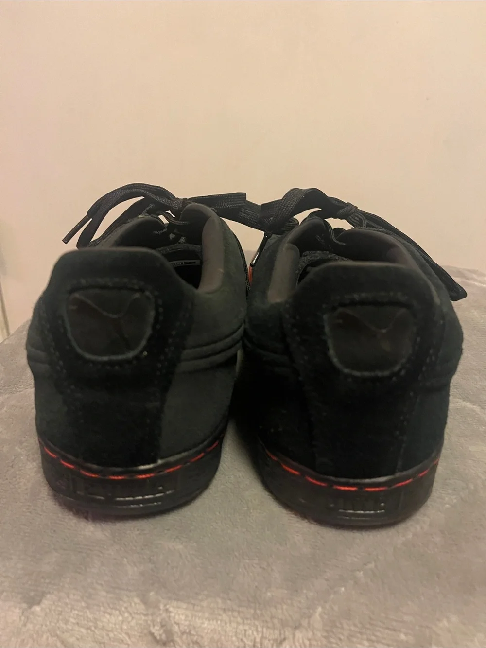 Puma Black Suede Sneakers with Red&Black Sole